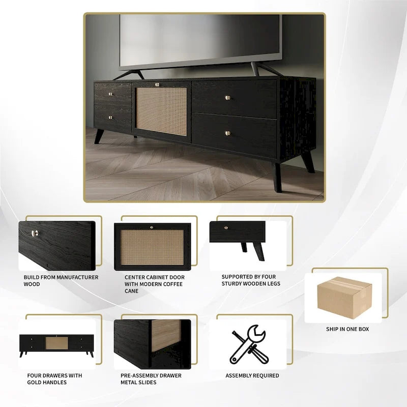 Moderne zwarte tv-kast in mid-century-stijl