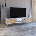 Mueble para TV de dos tonos con dos puertas abatibles y estantes abiertos