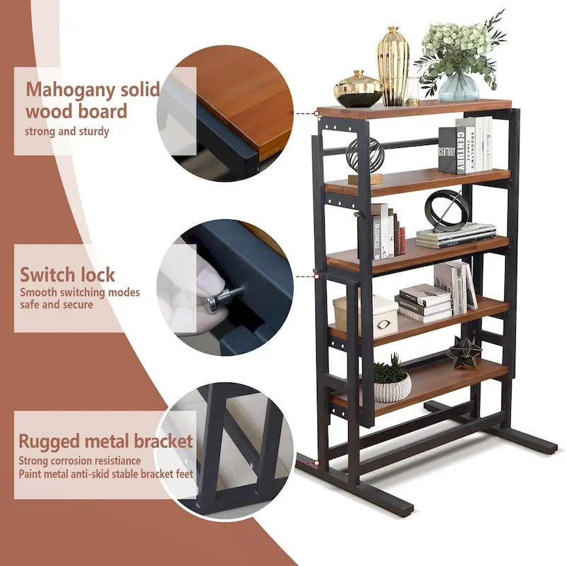 Medium Size Wood Multifunction Convertible Dining Table and Storage Shelf