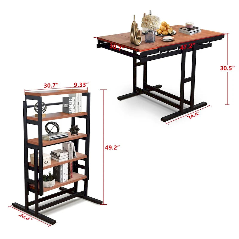 Medium Size Wood Multifunction Convertible Dining Table and Storage Shelf
