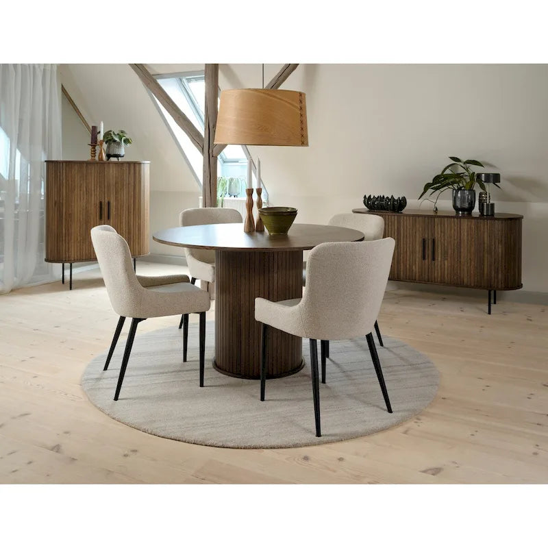Boucle Dining Chairs with Black Steel Legs, Set of 2