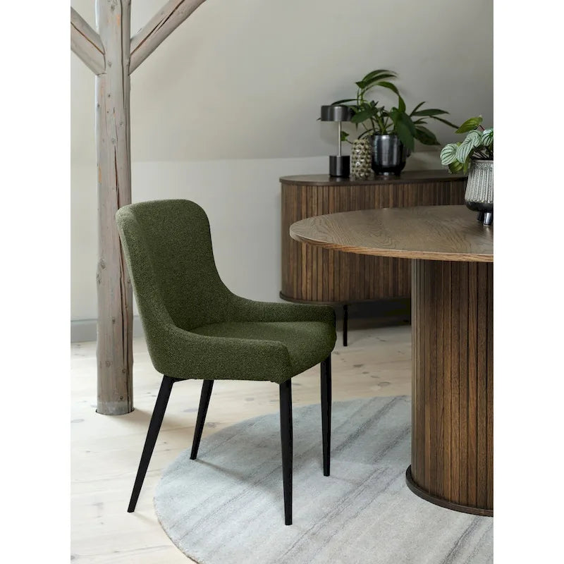 Boucle Dining Chairs with Black Steel Legs, Set of 2
