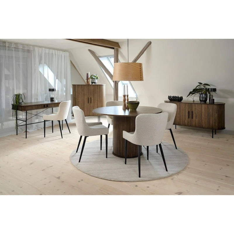 Boucle Dining Chairs with Black Steel Legs, Set of 2