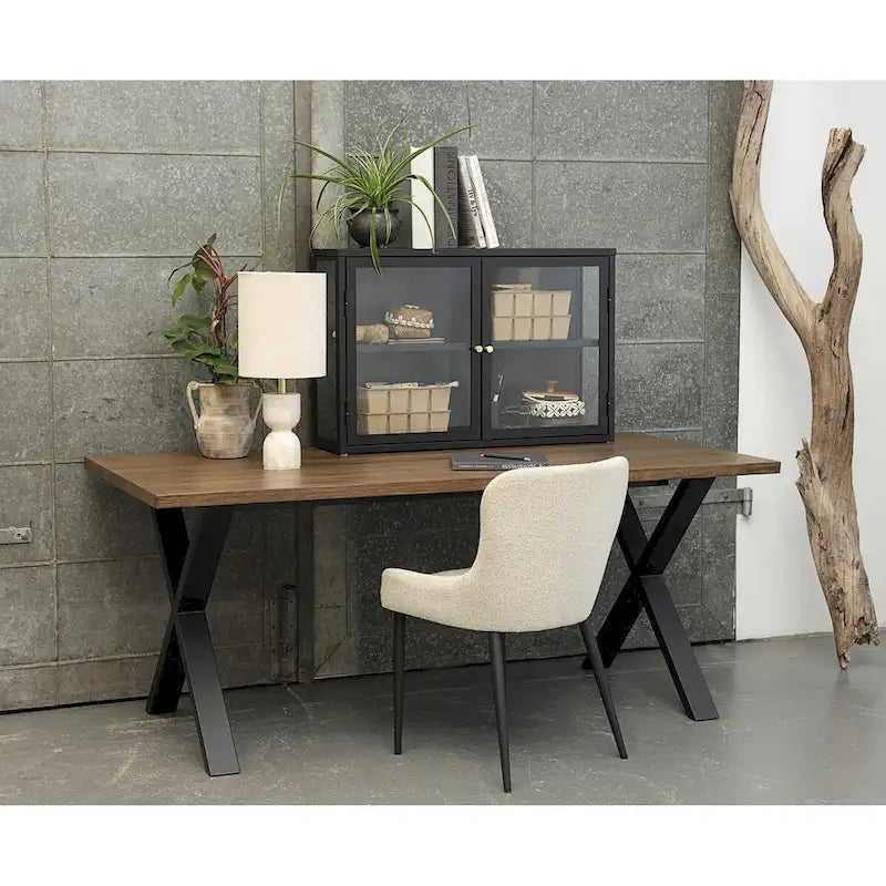 Boucle Dining Chairs with Black Steel Legs, Set of 2