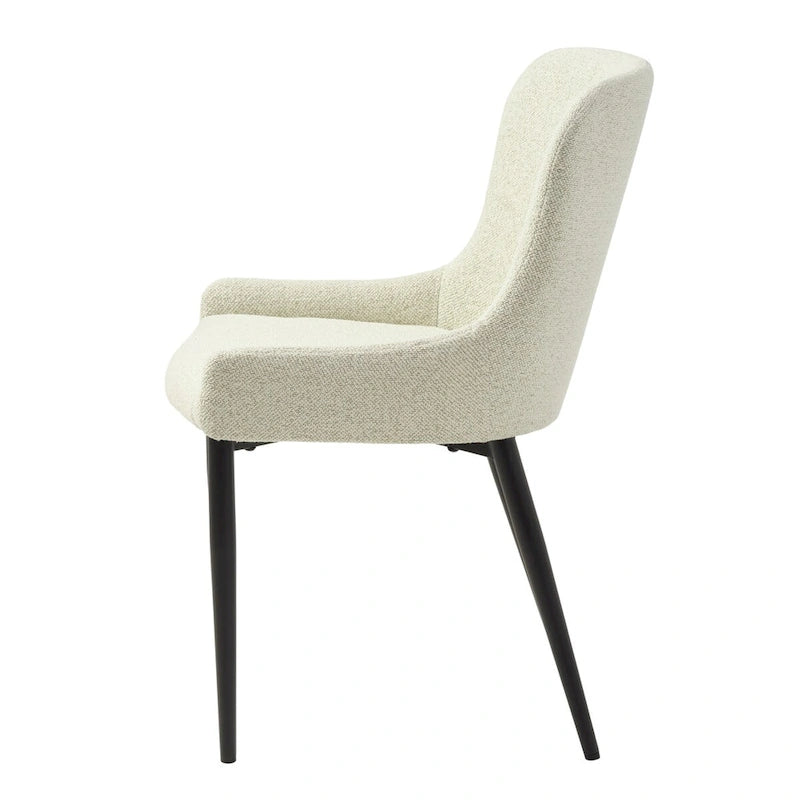 Boucle Dining Chairs with Black Steel Legs, Set of 2