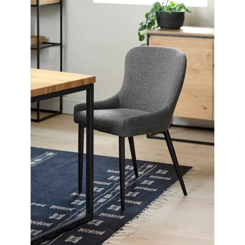 Boucle Dining Chairs with Black Steel Legs, Set of 2