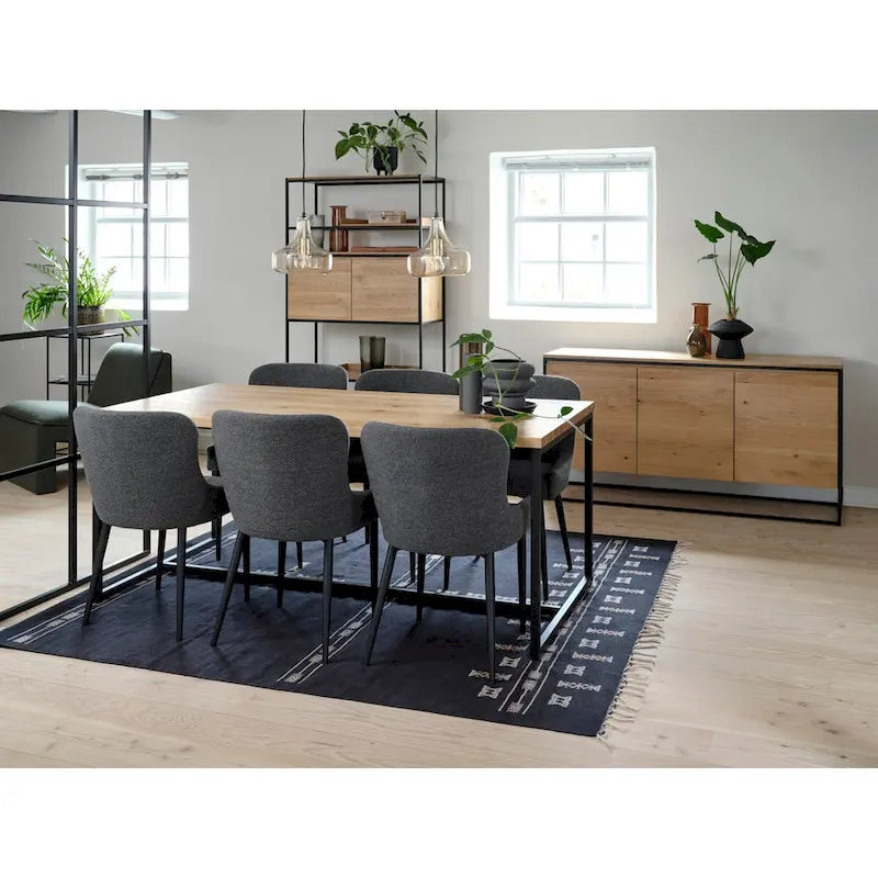 Boucle Dining Chairs with Black Steel Legs, Set of 2