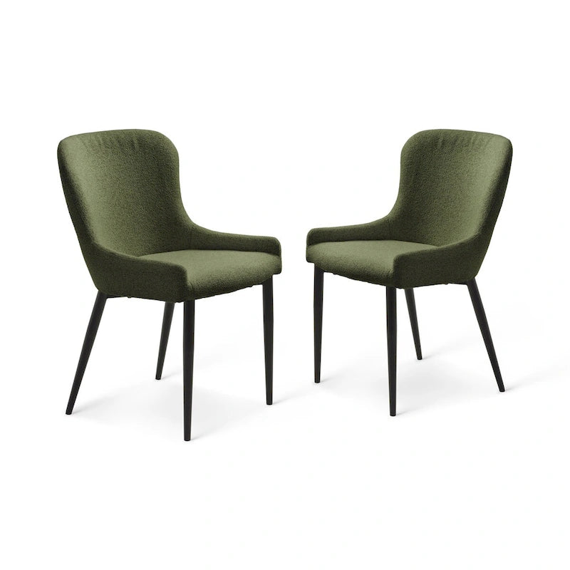 Boucle Dining Chairs with Black Steel Legs, Set of 2