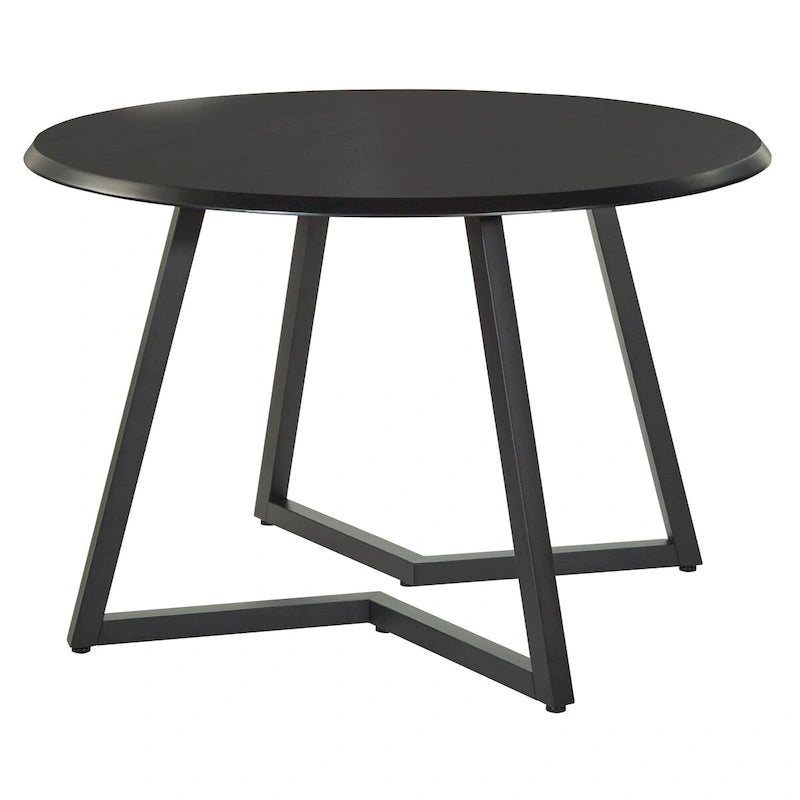 Round Dining Table with Matte Black Metal Cross-Frame Base