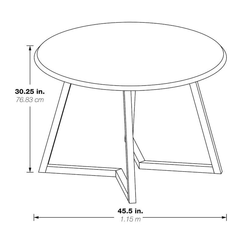 Round Dining Table with Matte Black Metal Cross-Frame Base