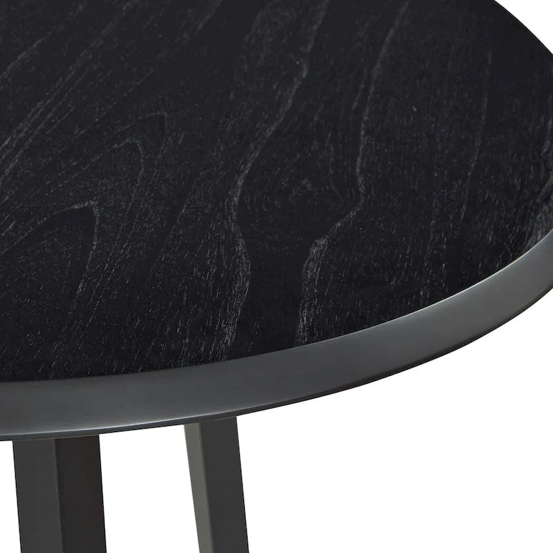 Round Dining Table with Matte Black Metal Cross-Frame Base