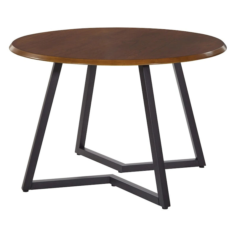 Round Dining Table with Matte Black Metal Cross-Frame Base