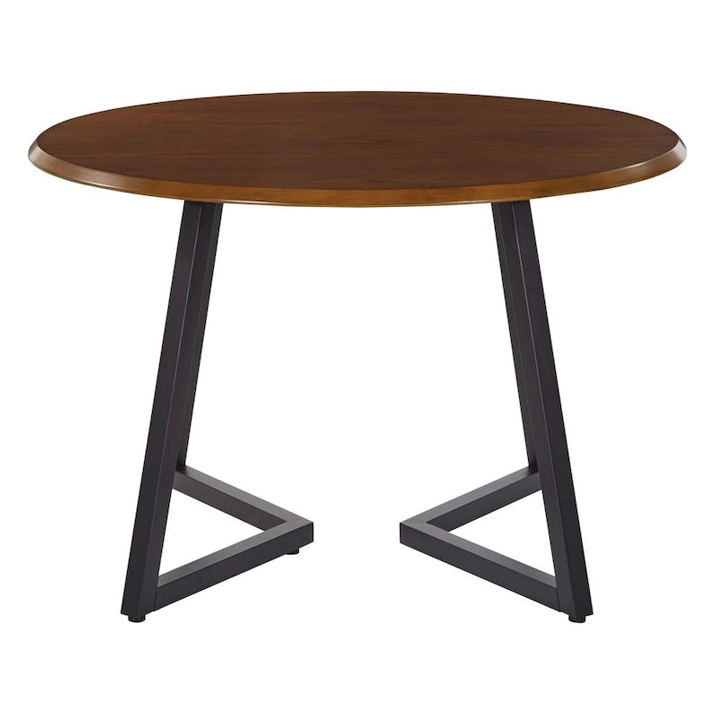 Round Dining Table with Matte Black Metal Cross-Frame Base