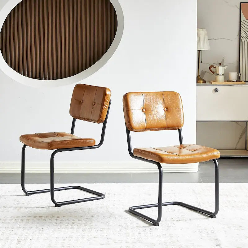 Modern Simple Leather Dining Chair with Metal Pipe Legs