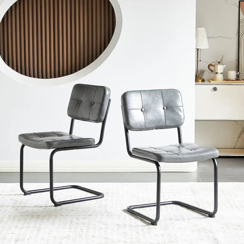 Modern Simple Leather Dining Chair with Metal Pipe Legs