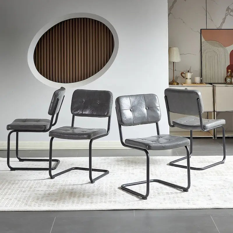 Modern Simple Leather Dining Chair with Metal Pipe Legs