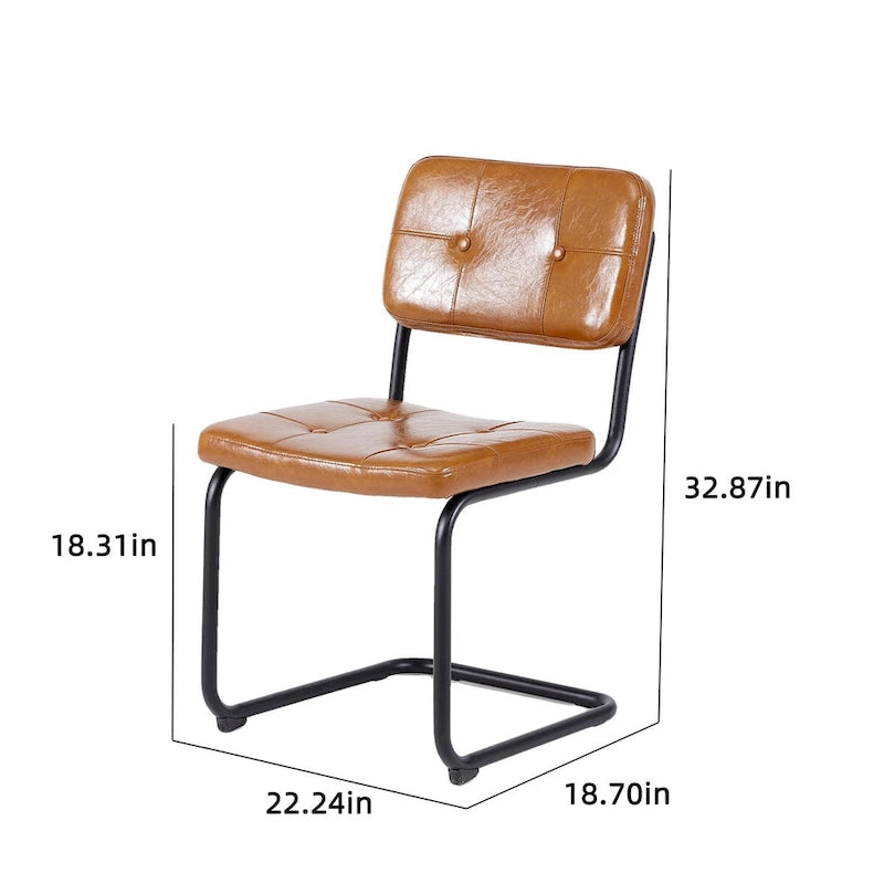 Modern Simple Leather Dining Chair with Metal Pipe Legs