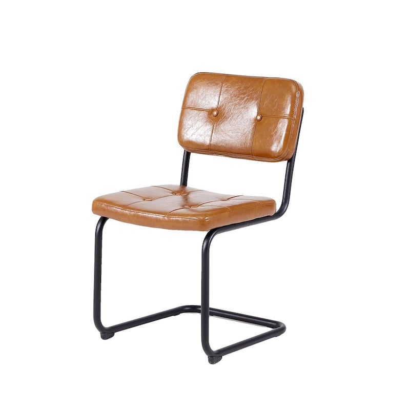 Modern Simple Leather Dining Chair with Metal Pipe Legs