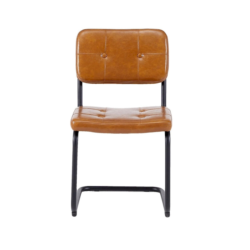 Modern Simple Leather Dining Chair with Metal Pipe Legs