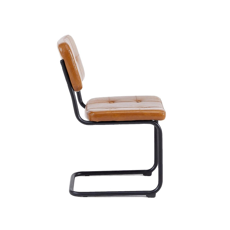 Modern Simple Leather Dining Chair with Metal Pipe Legs