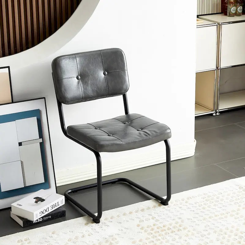 Modern Simple Leather Dining Chair with Metal Pipe Legs
