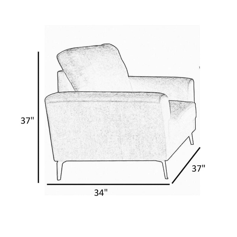 37 Inch Modern Accent Sofa Armchair Gray Chenille Upholstered with Metal Legs