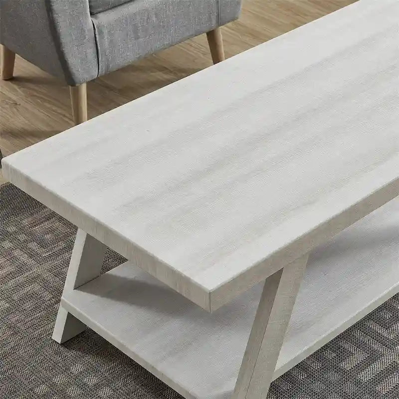Modern Rectangular Wood Coffee Table with Lower Shelf for Living Room