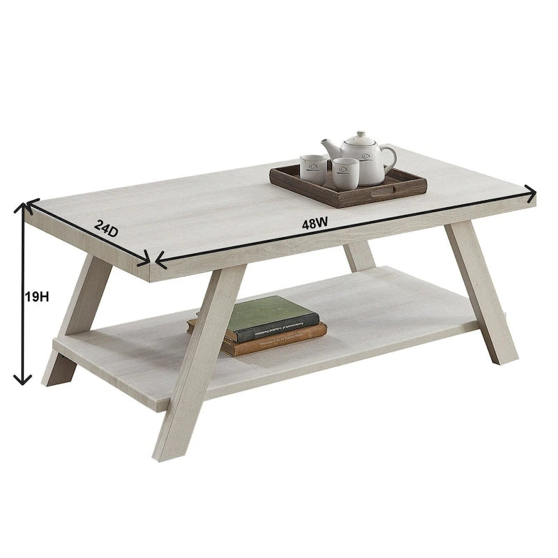 Modern Rectangular Wood Coffee Table with Lower Shelf for Living Room