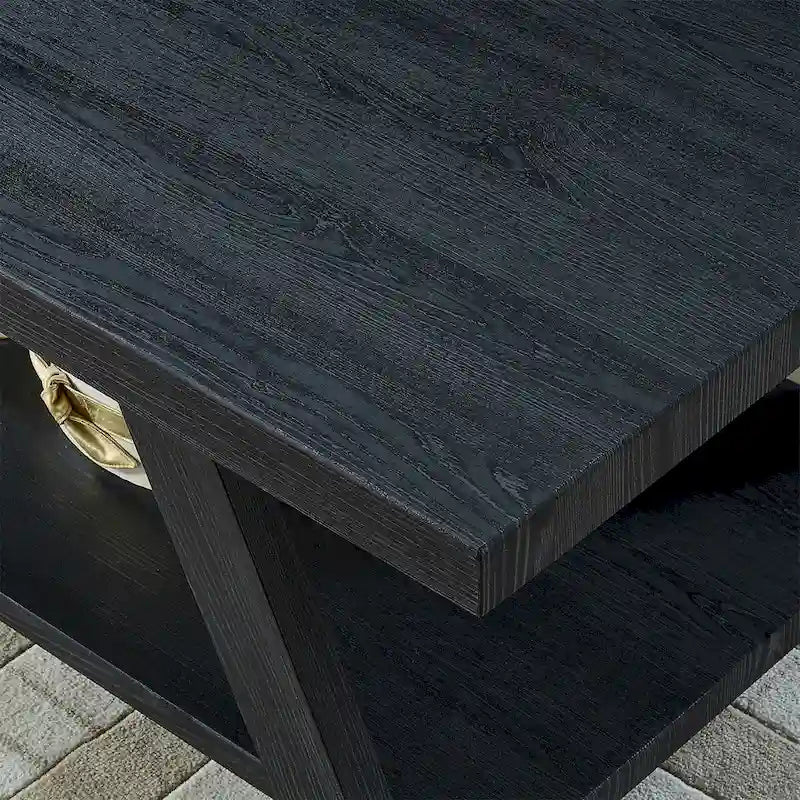 Moderner rechteckiger Couchtisch aus Holz mit unterem Ablageboden für das Wohnzimmer