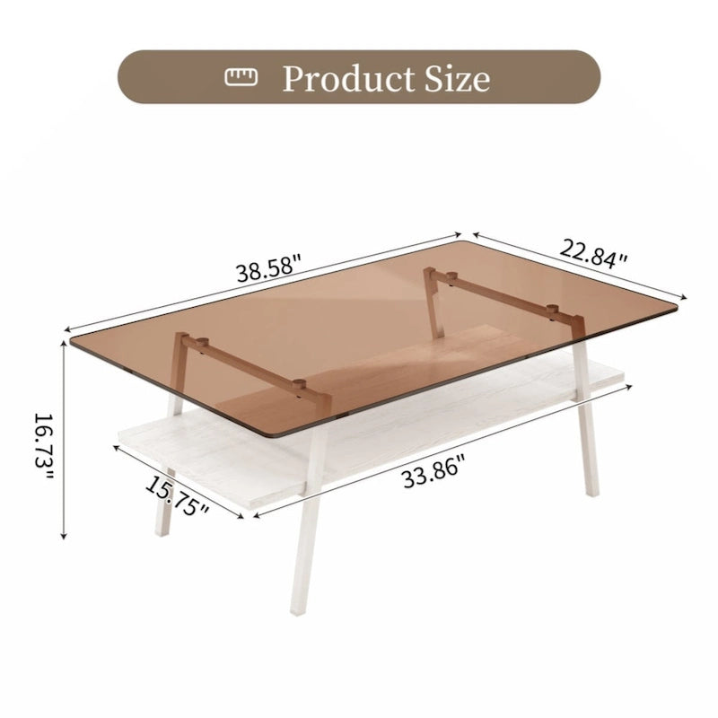 Rectangle Coffee Table Tempered Glass Tabletop with Metal Legs Modern Living Room