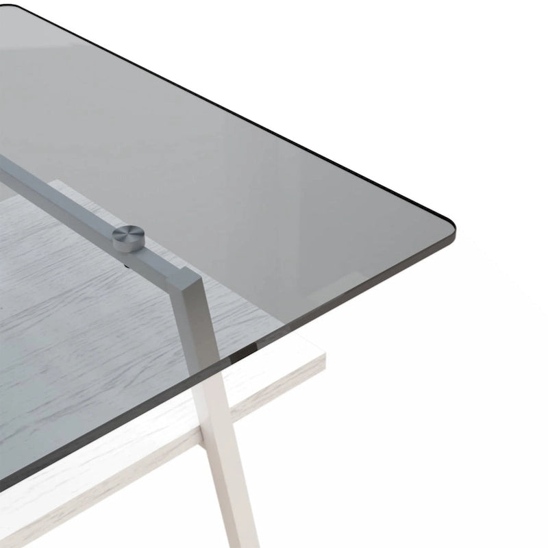 Rectangle Coffee Table Tempered Glass Tabletop with Metal Legs Modern Living Room