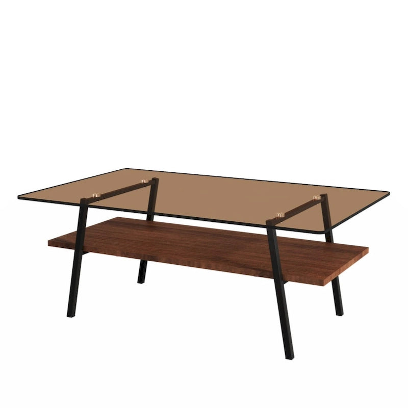 Rectangle Coffee Table Tempered Glass Tabletop with Metal Legs Modern Living Room