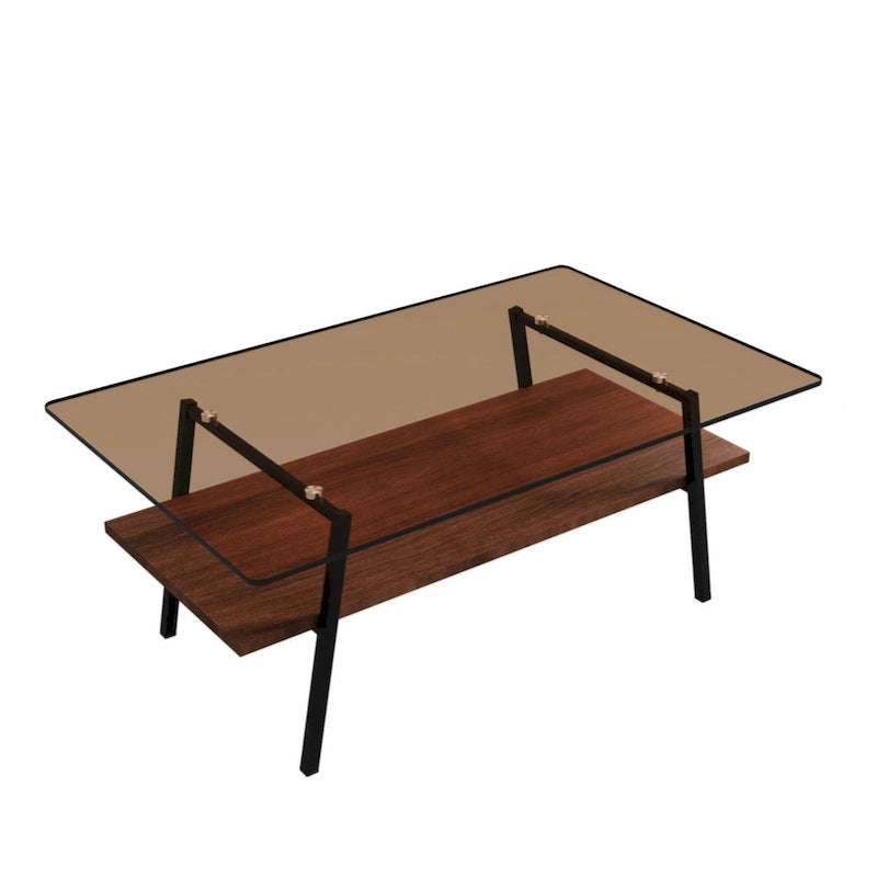 Rectangle Coffee Table Tempered Glass Tabletop with Metal Legs Modern Living Room