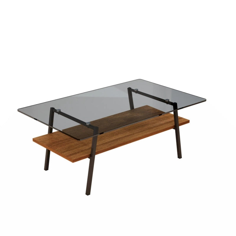 Rectangle Coffee Table Tempered Glass Tabletop with Metal Legs Modern Living Room