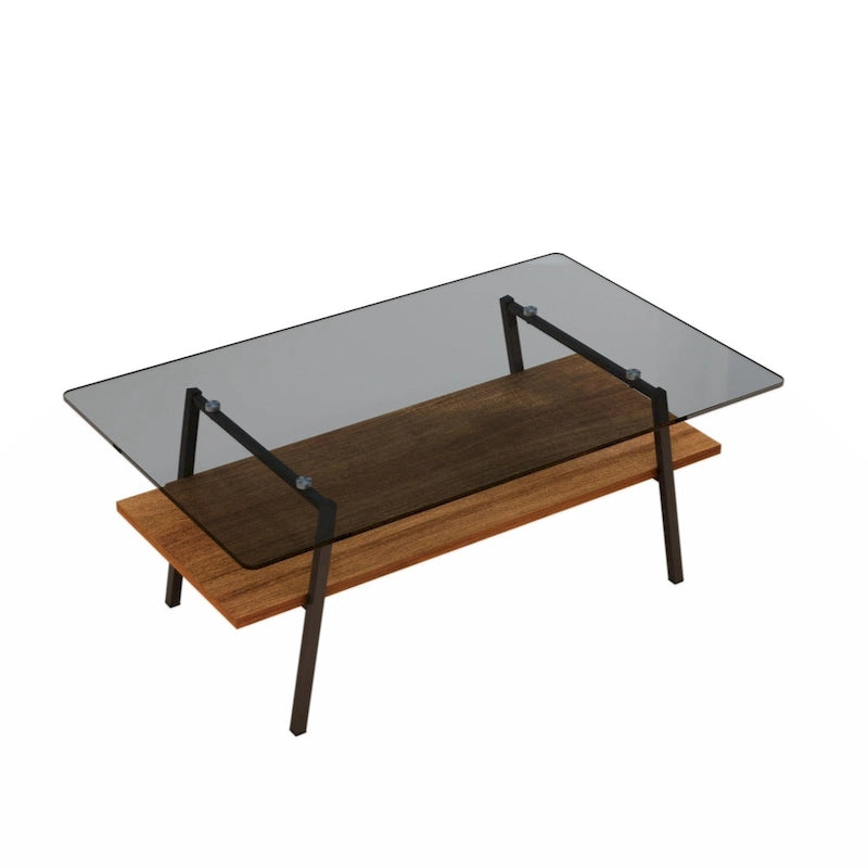 Rectangle Coffee Table Tempered Glass Tabletop with Metal Legs Modern Living Room