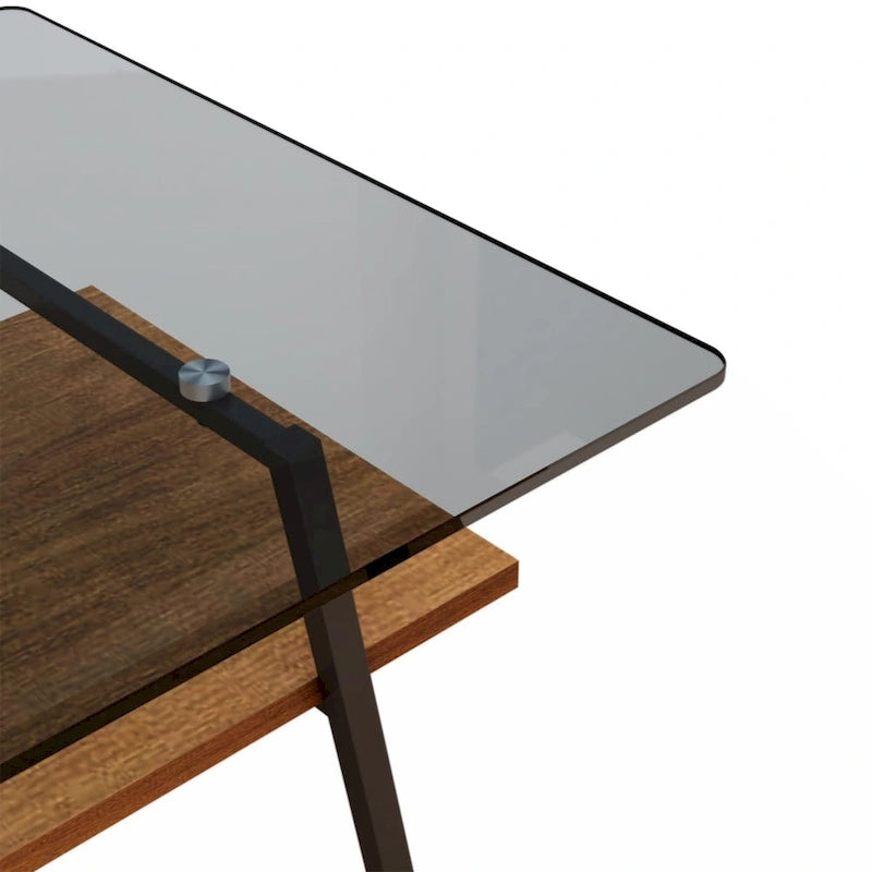 Rectangle Coffee Table Tempered Glass Tabletop with Metal Legs Modern Living Room