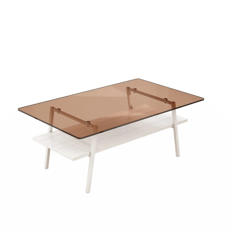 Rectangle Coffee Table Tempered Glass Tabletop with Metal Legs Modern Living Room