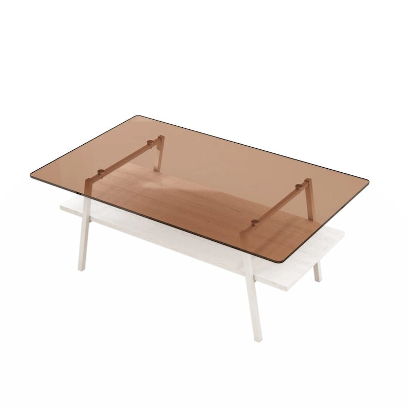Rectangle Coffee Table Tempered Glass Tabletop with Metal Legs Modern Living Room