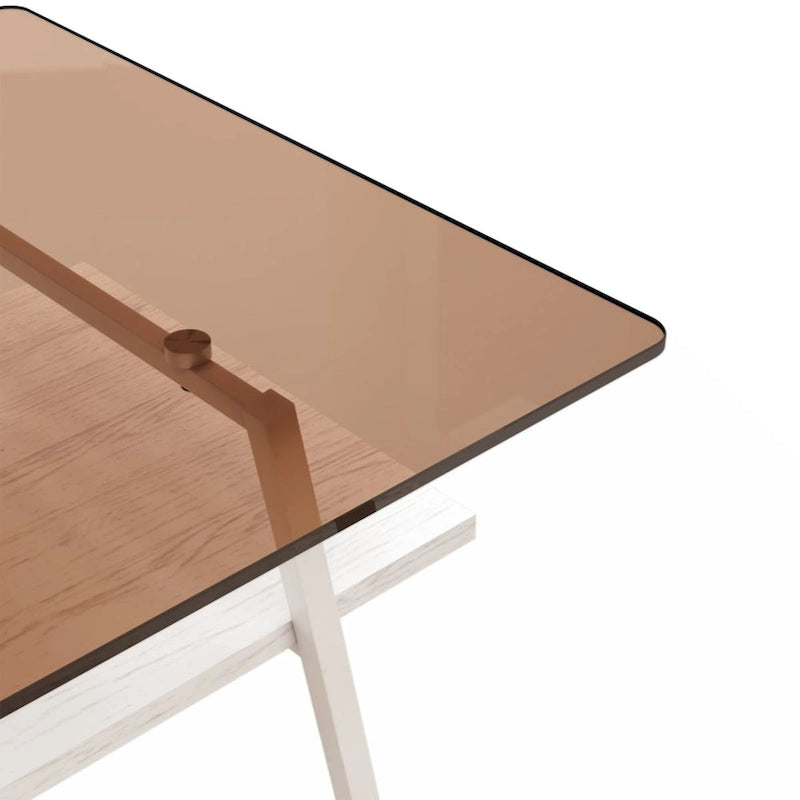 Rectangle Coffee Table Tempered Glass Tabletop with Metal Legs Modern Living Room