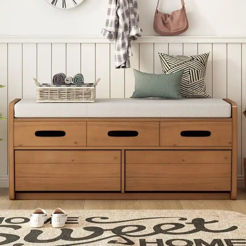 Rustic Storage Bench with 2 Drawers and Hidden Storage Space
