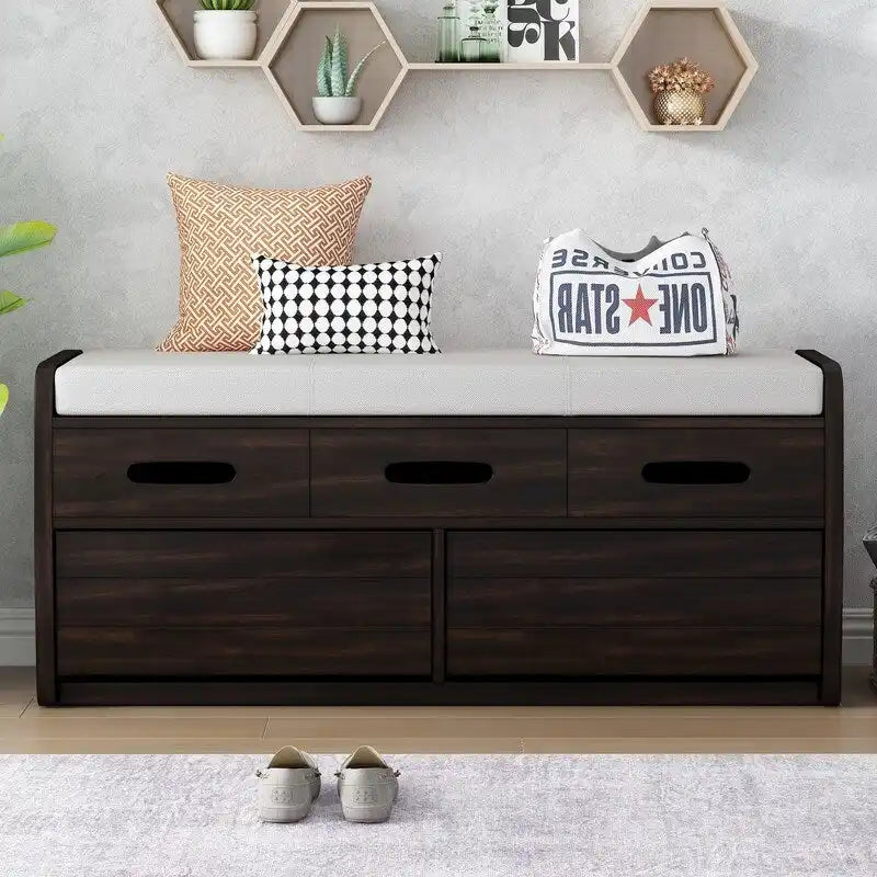 Rustic Storage Bench with 2 Drawers and Hidden Storage Space