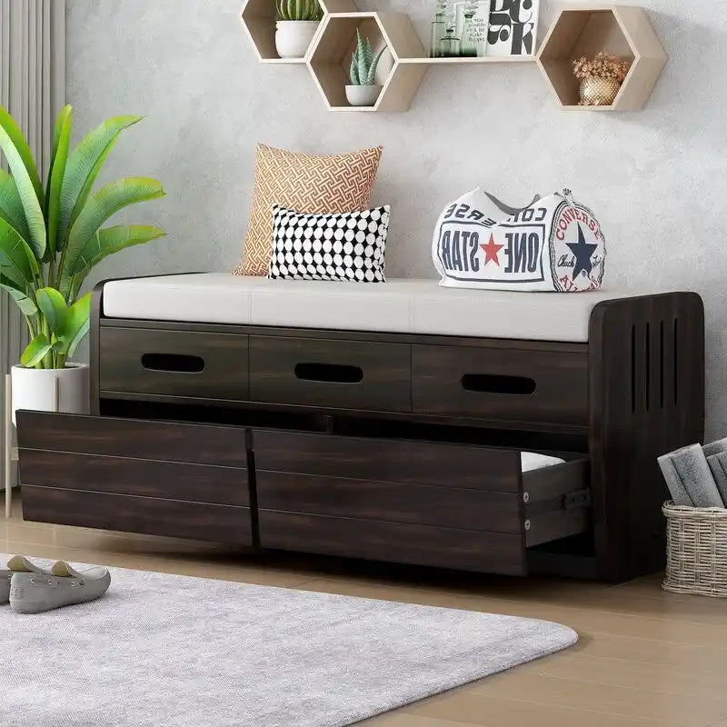 Rustic Storage Bench with 2 Drawers and Hidden Storage Space