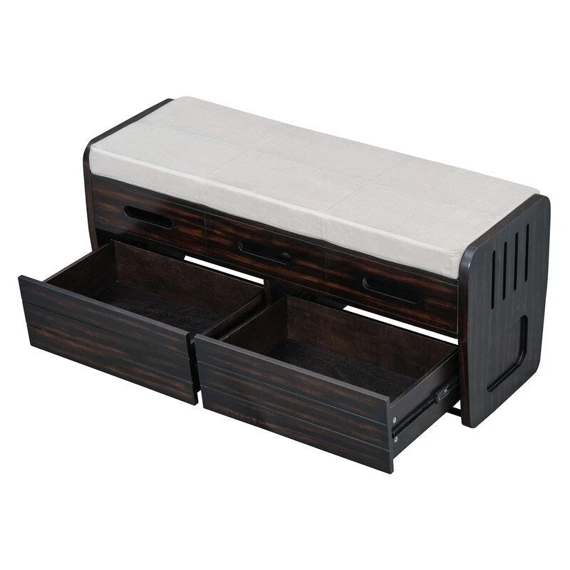 Rustic Storage Bench with 2 Drawers and Hidden Storage Space