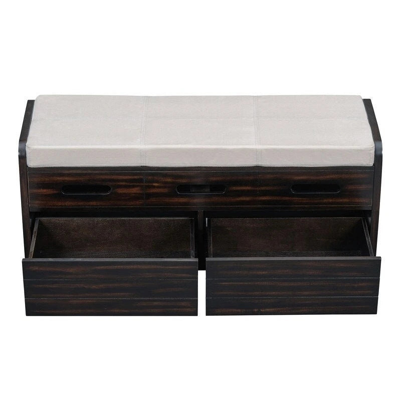Rustic Storage Bench with 2 Drawers and Hidden Storage Space