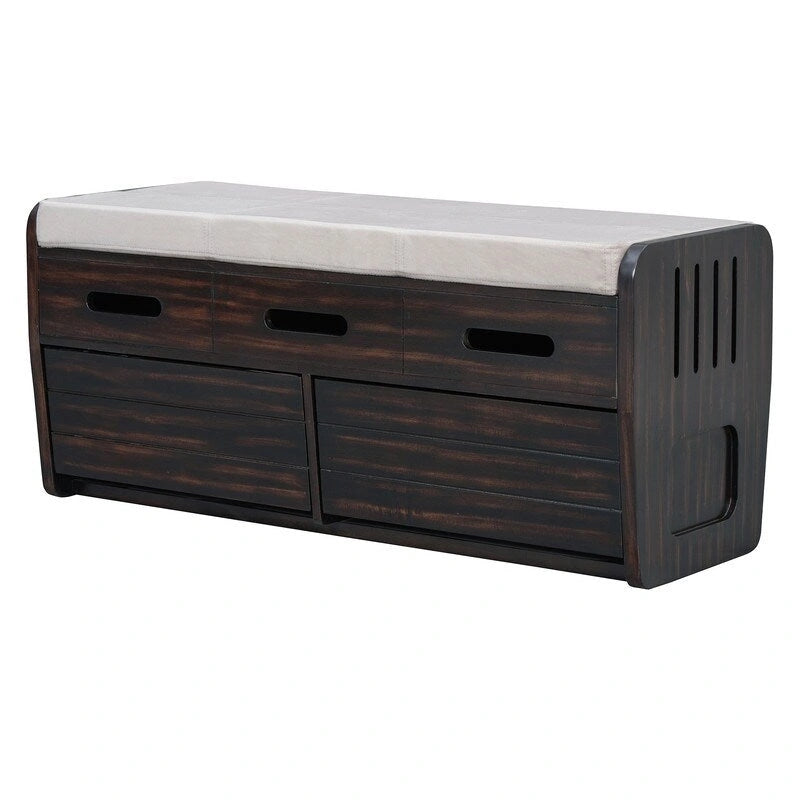 Rustic Storage Bench with 2 Drawers and Hidden Storage Space