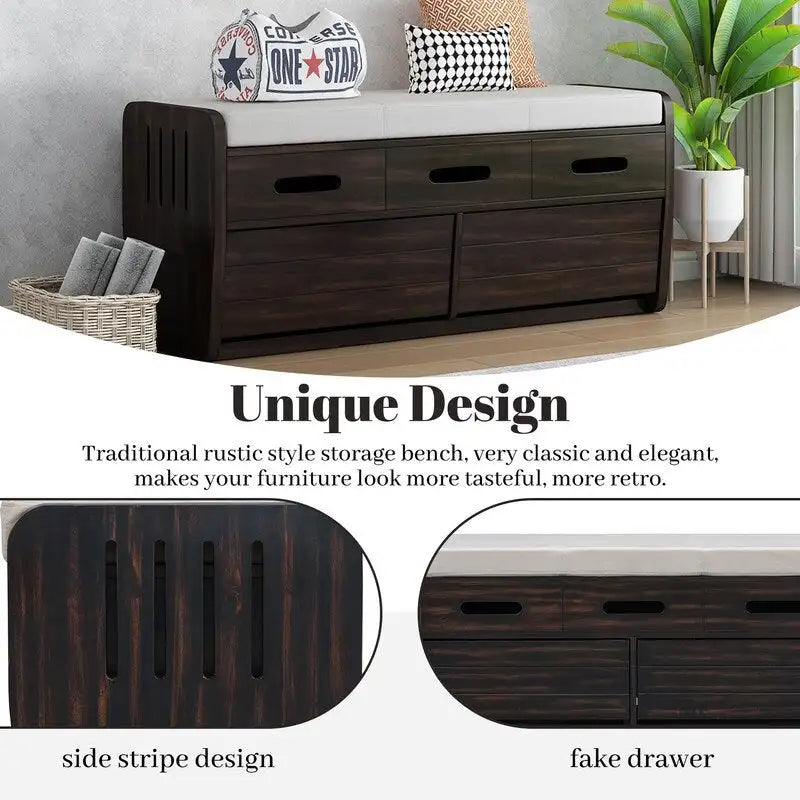 Rustic Storage Bench with 2 Drawers and Hidden Storage Space