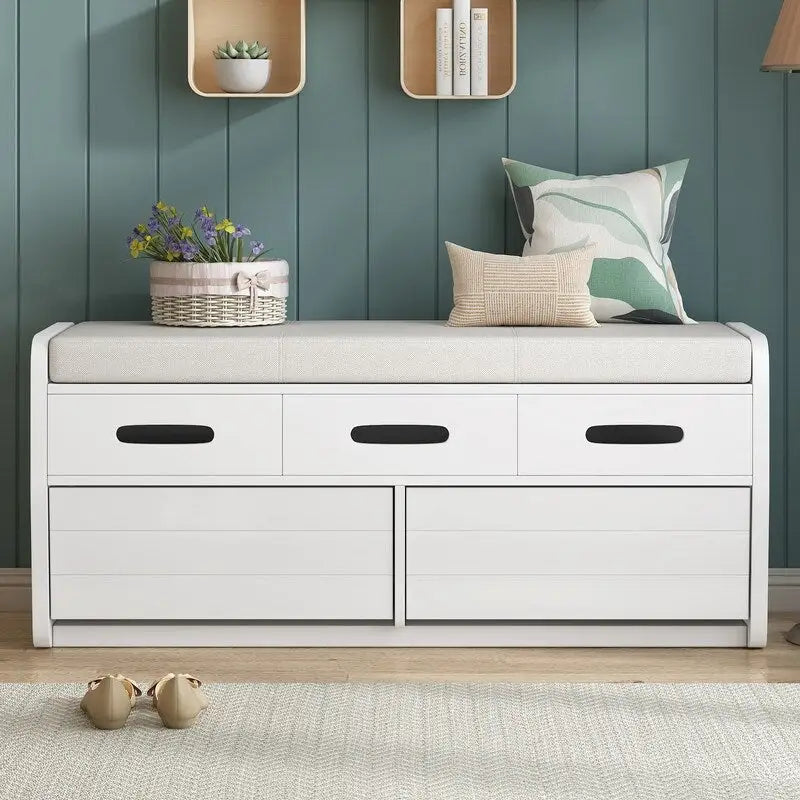 Rustic Storage Bench with 2 Drawers and Hidden Storage Space