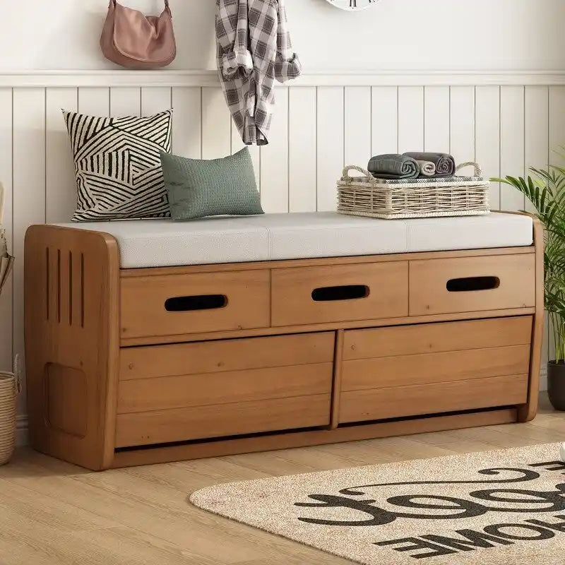 Rustic Storage Bench with 2 Drawers and Hidden Storage Space