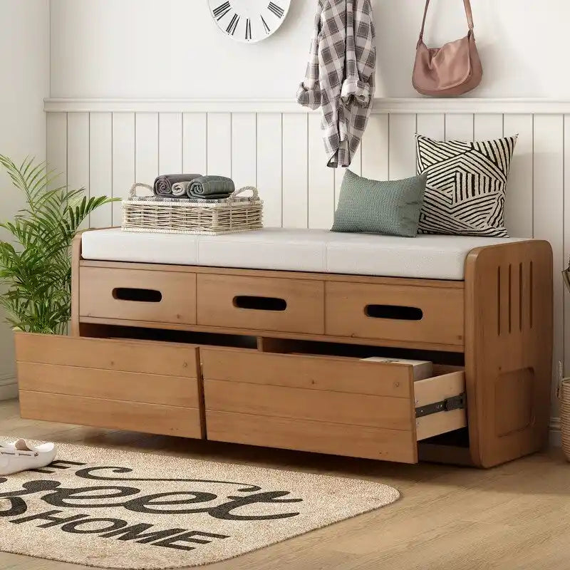 Rustic Storage Bench with 2 Drawers and Hidden Storage Space