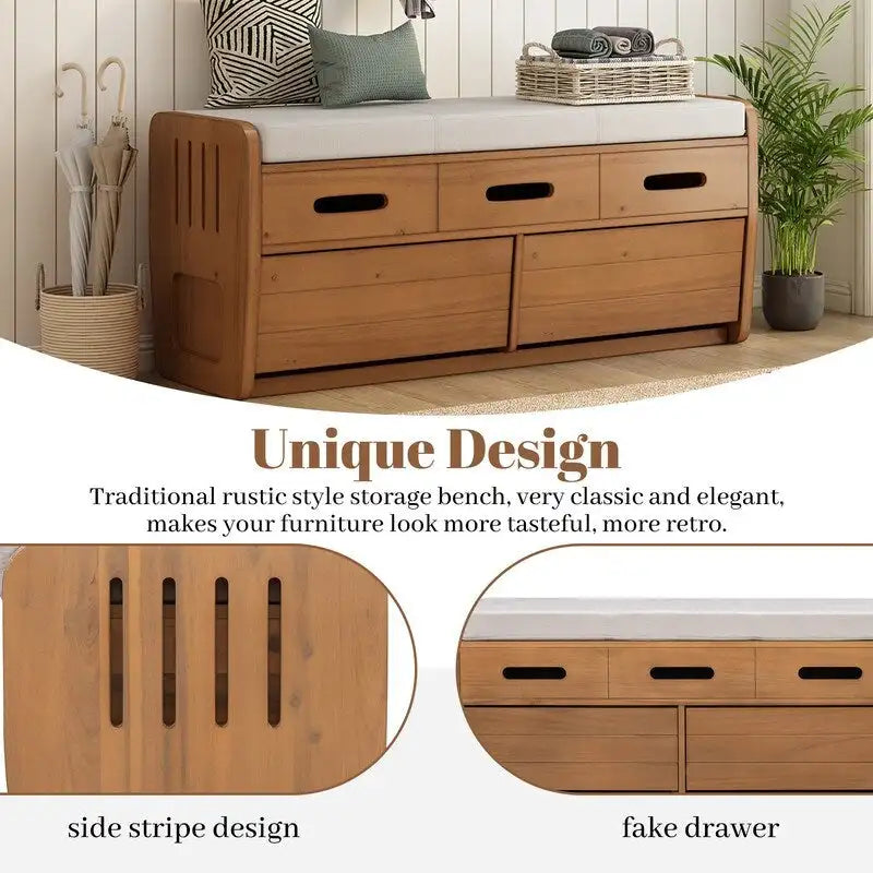 Rustic Storage Bench with 2 Drawers and Hidden Storage Space